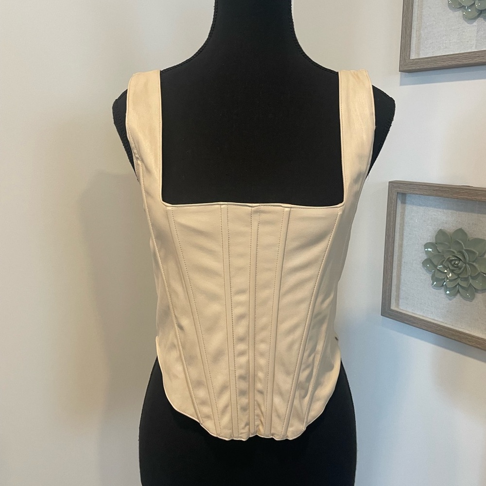 7 For All Mankind Cream Structured Corset Tank Top
